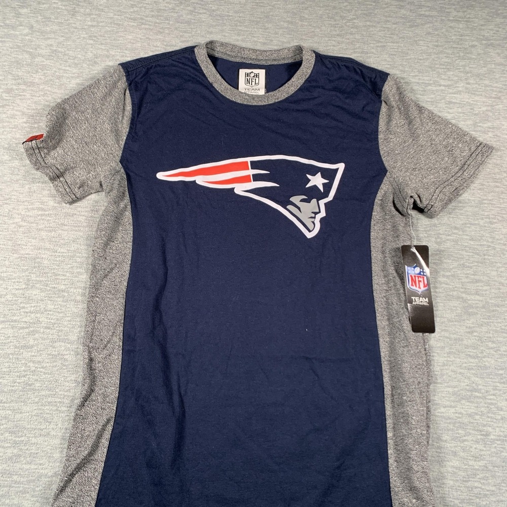New England Patriots Shirt‎ Mens Small Blue Gray NFL Team Apparel Football Tee